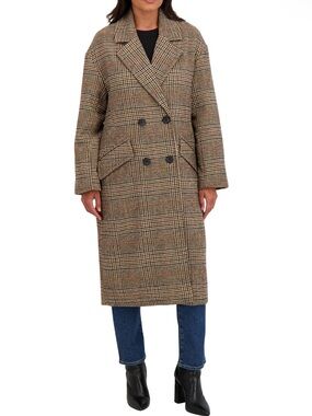 NWT Sebby Collection Women's Long Oversized Double Breasted Faux Wool Coat Sz M